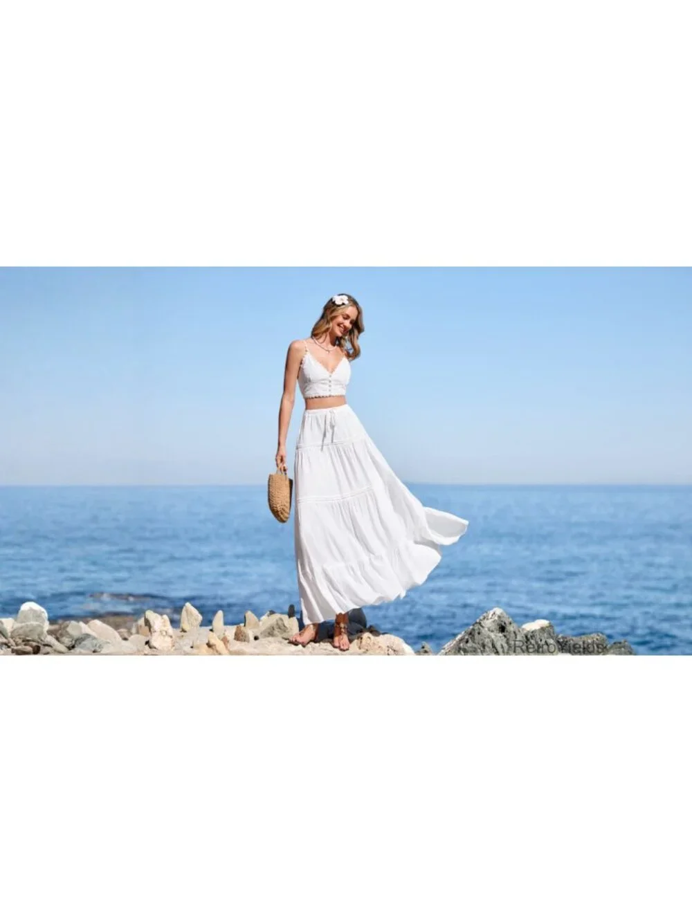 Boho Pleated Maxi Skirt High Waisted Flowy Tiered Skirt Beach Vacation Outfit